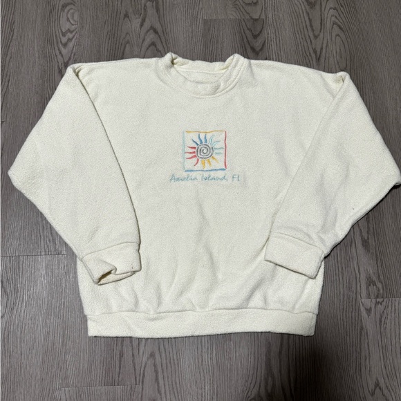 Vintage 90s Amelia Island Florida Pullover Sweater Cream size‎ Women’s Medium - Picture 1 of 7